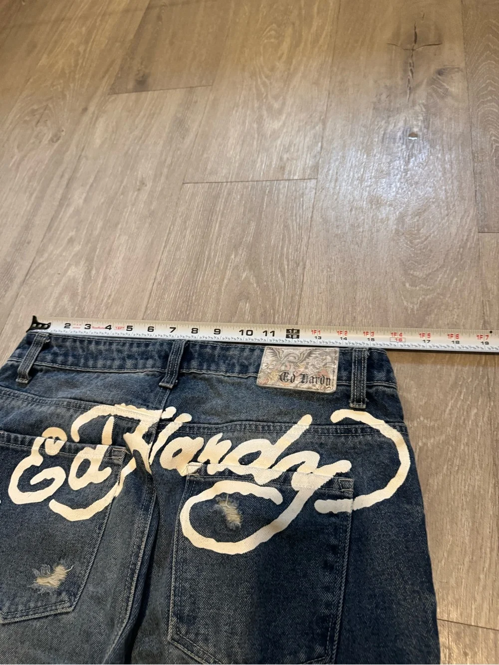 Ed Hardy Blue Slim Straight Jeans with Multicolor Dragon Embroidery